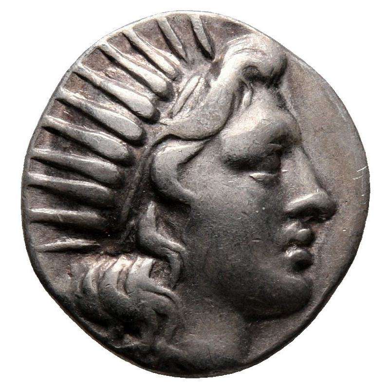 Obverse of coin related to Plinthophoric Drachm of Rhodos