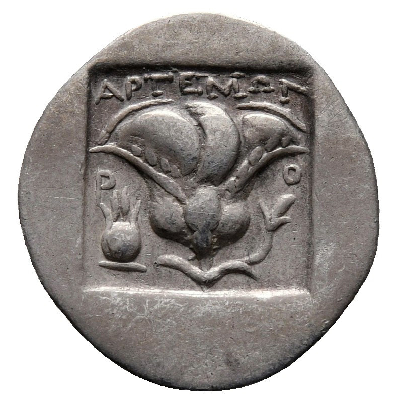 Reverse of coin related to Plinthophoric Drachm of Rhodos
