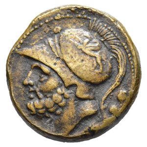 Obverse of coin related to Ares on a Bruttian Bronze